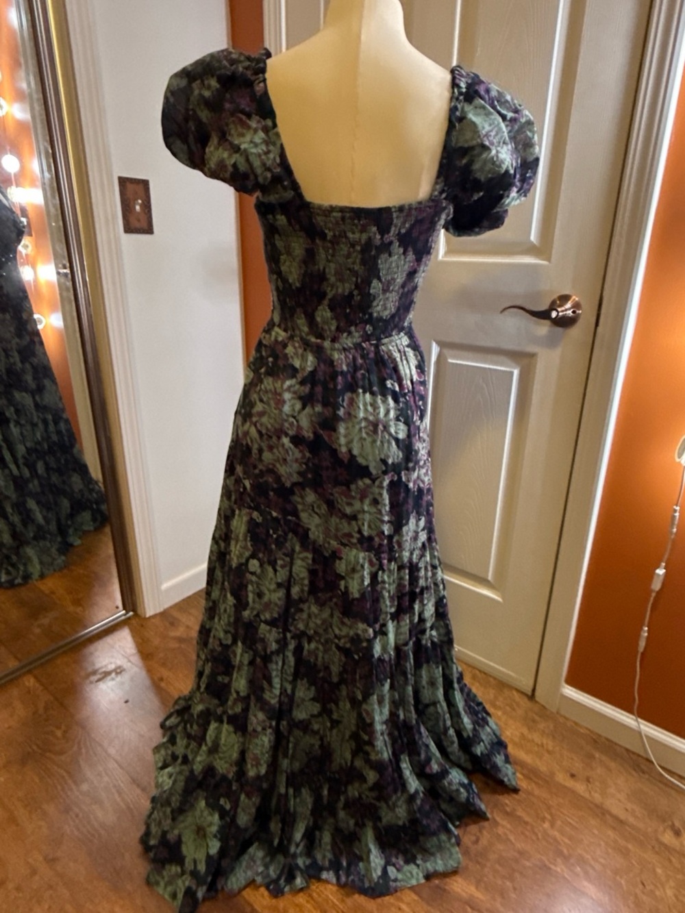 NWOT Free People Vintage-Inspired Green Floral Puff-Sleeve Maxi Dress - Picture 3 of 4
